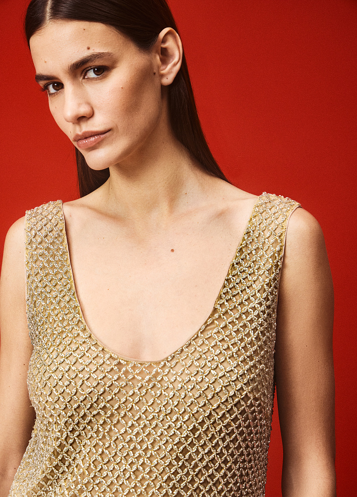 картинка Вечерний топ расшитый бисером от бренда Оксаны Лаврентьевой OLOLOL